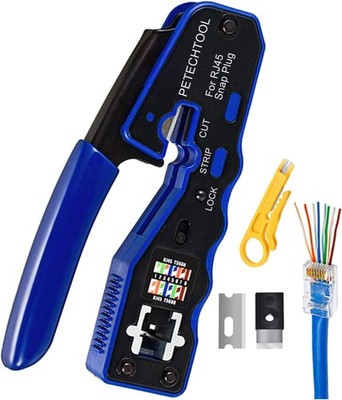 RJ45 Crimp Tool Pass Through Crimper Cutter for Cat6a Cat6 Cat5 Cat5e 8P8C Modul