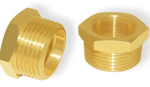 2PCS Brass Pipe Reducer Hex Bushing 1″ NPT Male to 3/4″ Female Fitting
