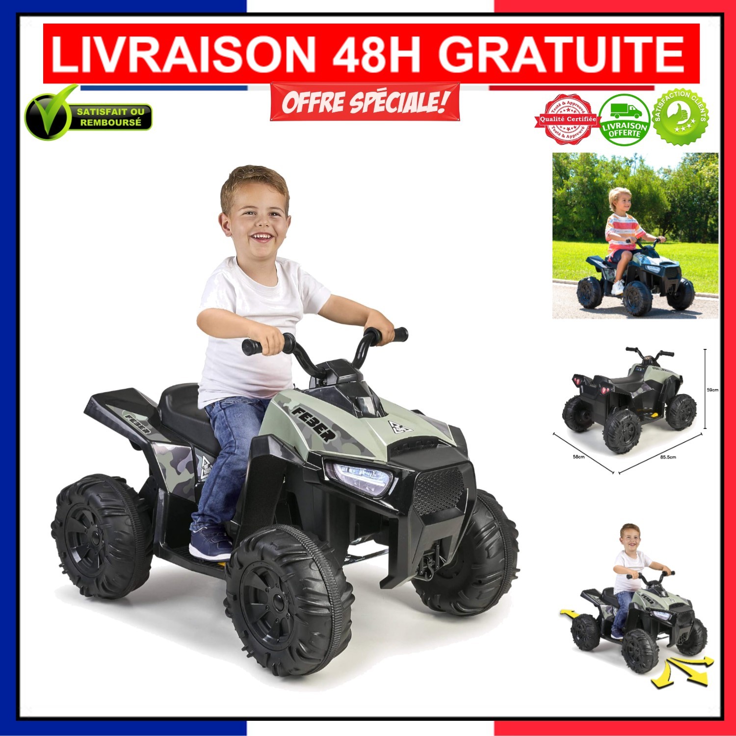 Quad enfant Famosa 12V Boxer bleu tout terrain avec batterie rechargeable