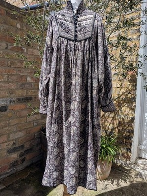 Rare vintage 70s Phool India Imports cotton midi dress blockprint UK 6 8 10 xs s