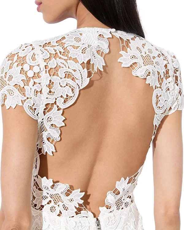 ALICE & OLIVIA (4)CLOVER OPEN BACK OFF/WHITE LACE MIDI DRESS NWT MSRP$550 - Image 4 of 4