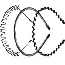 Metal Headband 3 Pack - Unisex Wired Zigzag Sports Fashion Headwear, Non-Slip Ha