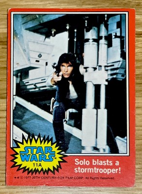 Topps Star Wars UK 1977 #11A RARE UK Card SOLO BLASTS A STORMTROOPER - Exc!
