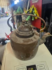 Antique Primitive 1800's Early AMERICAN signed Stamped Copper TEAPOT Tea Kettle