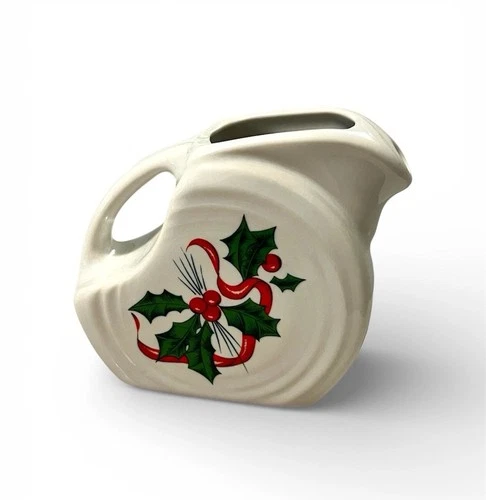 Fiesta Ware Christmas MINI DISK PITCHER creamer Holly and Ribbon 5 OZ