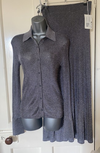 Tuta COS grigia in maglia a costine lurex - blusa top e gonna lunga taglia small nuova/etichette - Foto 9 di 10