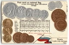 RUSSIA Vintage Litho Embossed Postcard with Coins