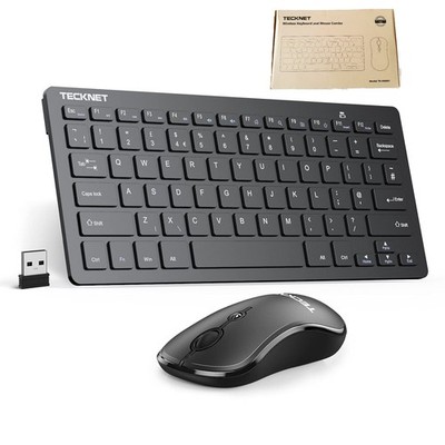 TECKNET Mini Wireless Tastatur Maus Set 2.4G Kabellos USB Dongle Akku, Schwarz
