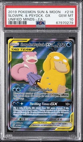 2019 POKEMON SUN & MOON UNIFIED MINDS #218 FULL ART/SLOWPOKE & PSYDUCK GX PSA 10