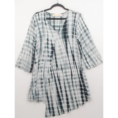 Diane Kennedy Tunic Top Womens Medium Gray Tie Dye Asymmetrical Boho Lagenlook - Image 1 of 4