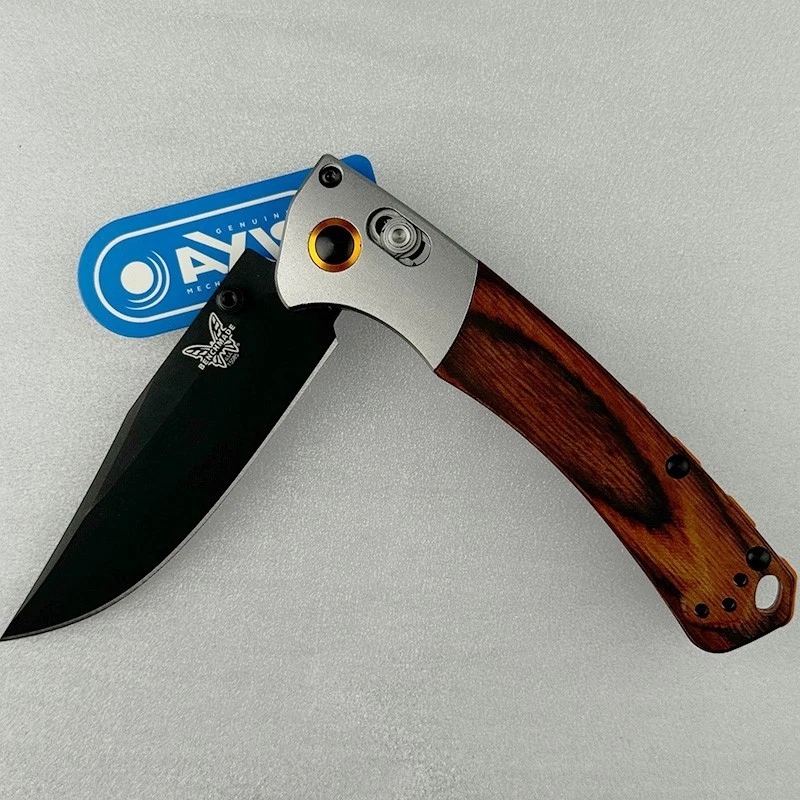 Cuchillo Plegable Benchmade 15085 Mini Crooked River Hoja Negra Mango Madera Foto 4 de 4