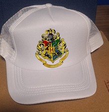 Adjustable Trucker Baseball Hat Cap White Hogwarts Shield Logo Harry Potter
