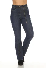 Joseph Ribkoff Belted Chain High Rise Bootcut Jean Indigo