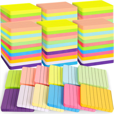 60 Pads Round Corner Lined Sticky Notes 3x3 in Post, 12 Bright Colors Self-Stick