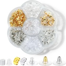 7 Styles 500PCS Earring Backs for Studs, Clear Plastic Hypoallergenic Metal Rubb