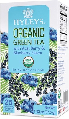 Organic Green Tea with Acai Berry and Blueberry Flavor, 25 Individually Wrapped