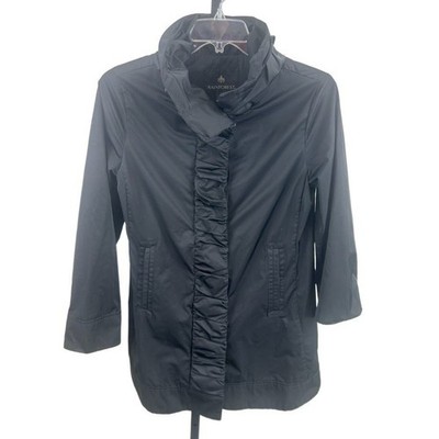 Rainforest Rain Jacket Coat Women's Size Medium Black Hooded Ruffle Front