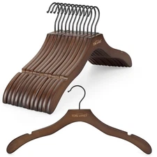 Wooden Coat Hangers 12 Pack, Premium Wood Suit Sweater No Shoulder Bump Hange...