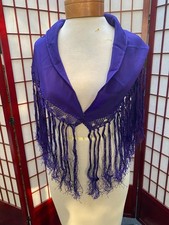 Flamenco Shawl Mantoncillo Pico Fleco, Color Purple with Fancy Fringe
