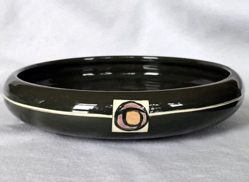 Large 12" Weller Pottery Rosemont Pattern Console Bowl w 3 Feet Dark Green