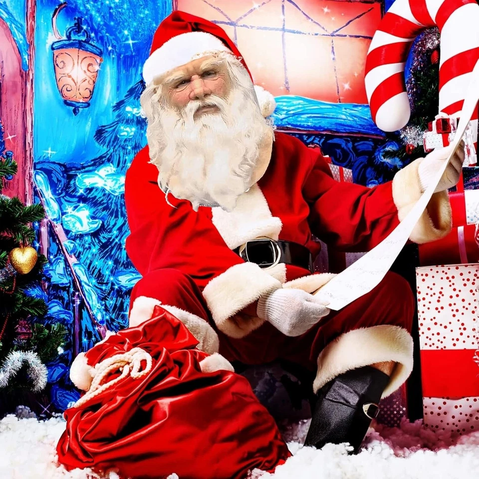 Maschera Babbo Natale, Natale Babbo Maschera Latex Santa Claus, Christmas Barba - Immagine 3 di 4