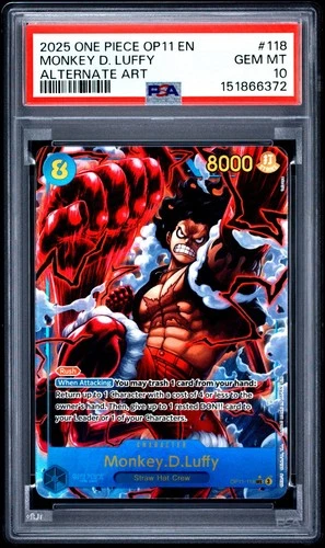 ONE PIECE MONKEY D. LUFFY 2025 OP11-A FIST OF DIVINE SPD #118 ALT ART PSA 10