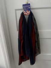 NWT Fashion Summer Scarf Red/Blur/Gray with Blue Stars 47” X 51”