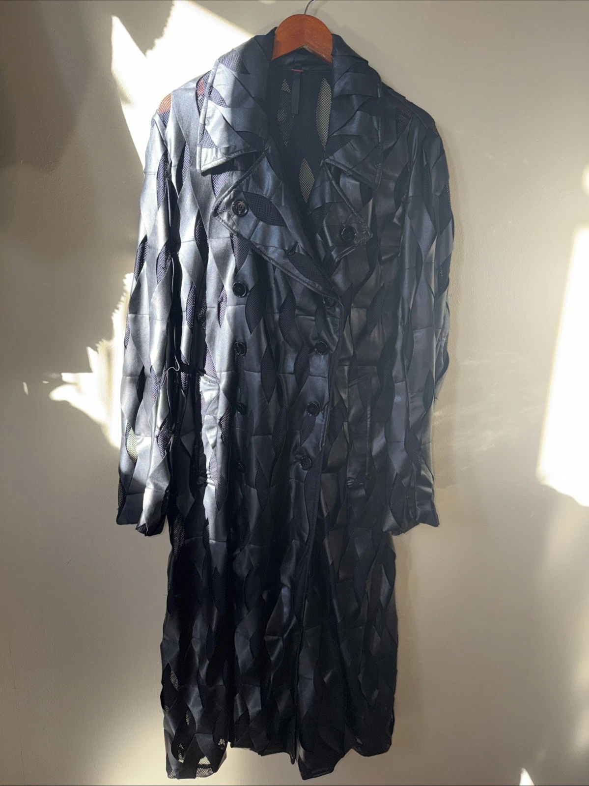NU 3 Black Mesh Trench Coat Sz L