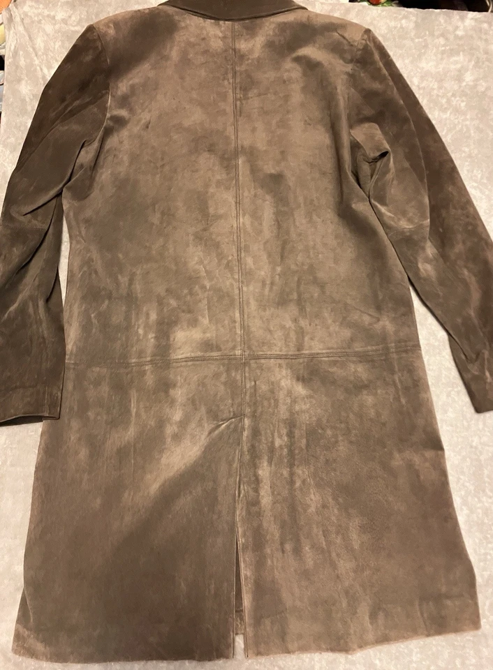 Chaqueta de cuero de gamuza marrón Jessica Holbrook para mujer M forrada con botones Foto 2 de 4