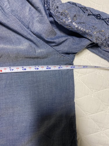 Chicos Größe 1/ Medium Chambray bestickt Pailletten elastischer Ausschnitt 100% Baumwolle - Bild 16 von 17