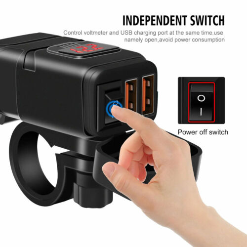 QC 3.0 Waterproof IPX7 LED Motorcycle Dual USB Phone GPS Fast Charger Adapter US - Picture 3 of 12