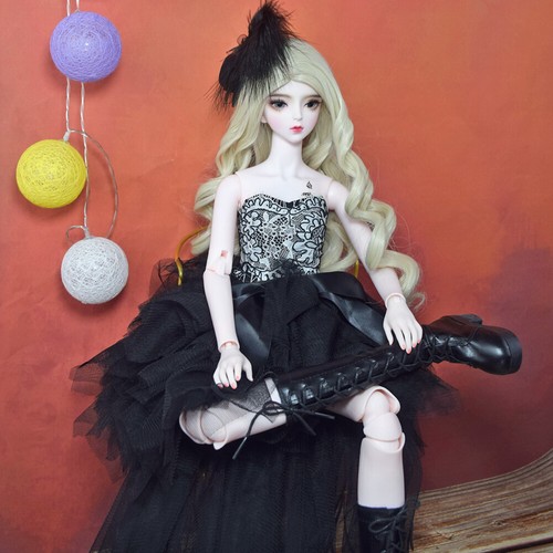 1/3 BJD Doll 62cm Height Girl Doll with Black Dress Blond Wig Grey Eyes Full Set - Picture 20 of 20