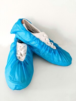100 BLUE DISPOSABLE PLASTIC SHOE COVERS FREE