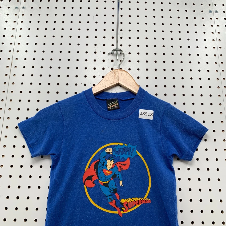 Camisa Superman Vintage Años 80 Azul Puntada Única Top Medio Juvenil Niños 10/12 12.5X17 Foto 2 de 4