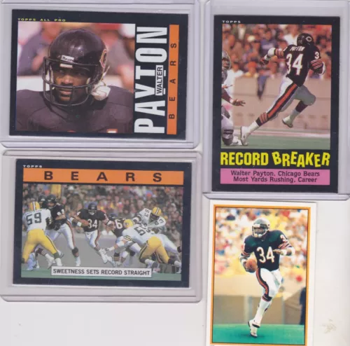 FOUR WALTER PAYTON 1985 Topps #33 Record Breaker #6 #22 Team Leader #156 Sticker