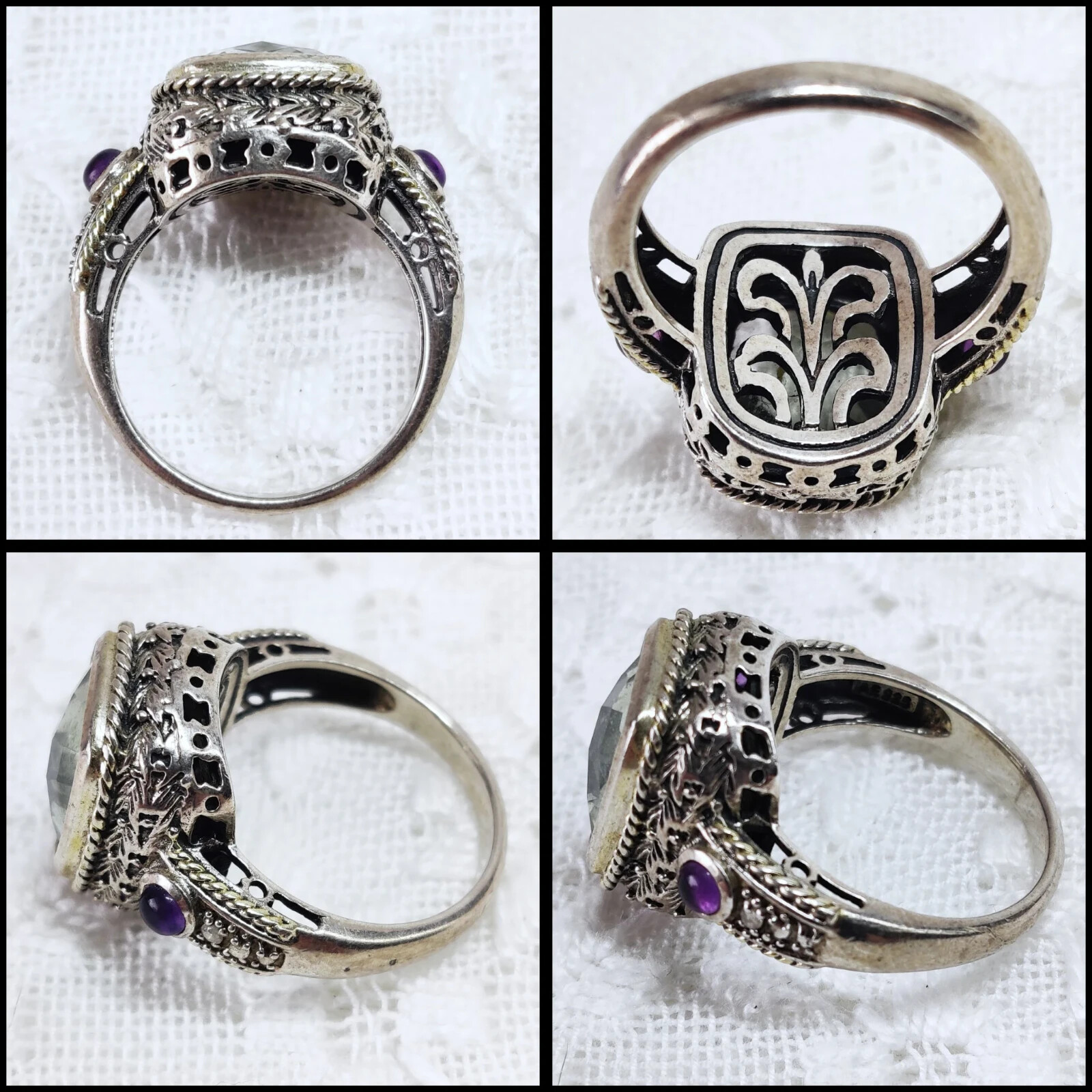 Large Facated Prasiolite Gemstone Ring Amethyst C… - image 3