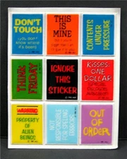 3 Comic Cute Sayings Signs 1982 AGC Puffy Sticker Sheets Old Store Stock