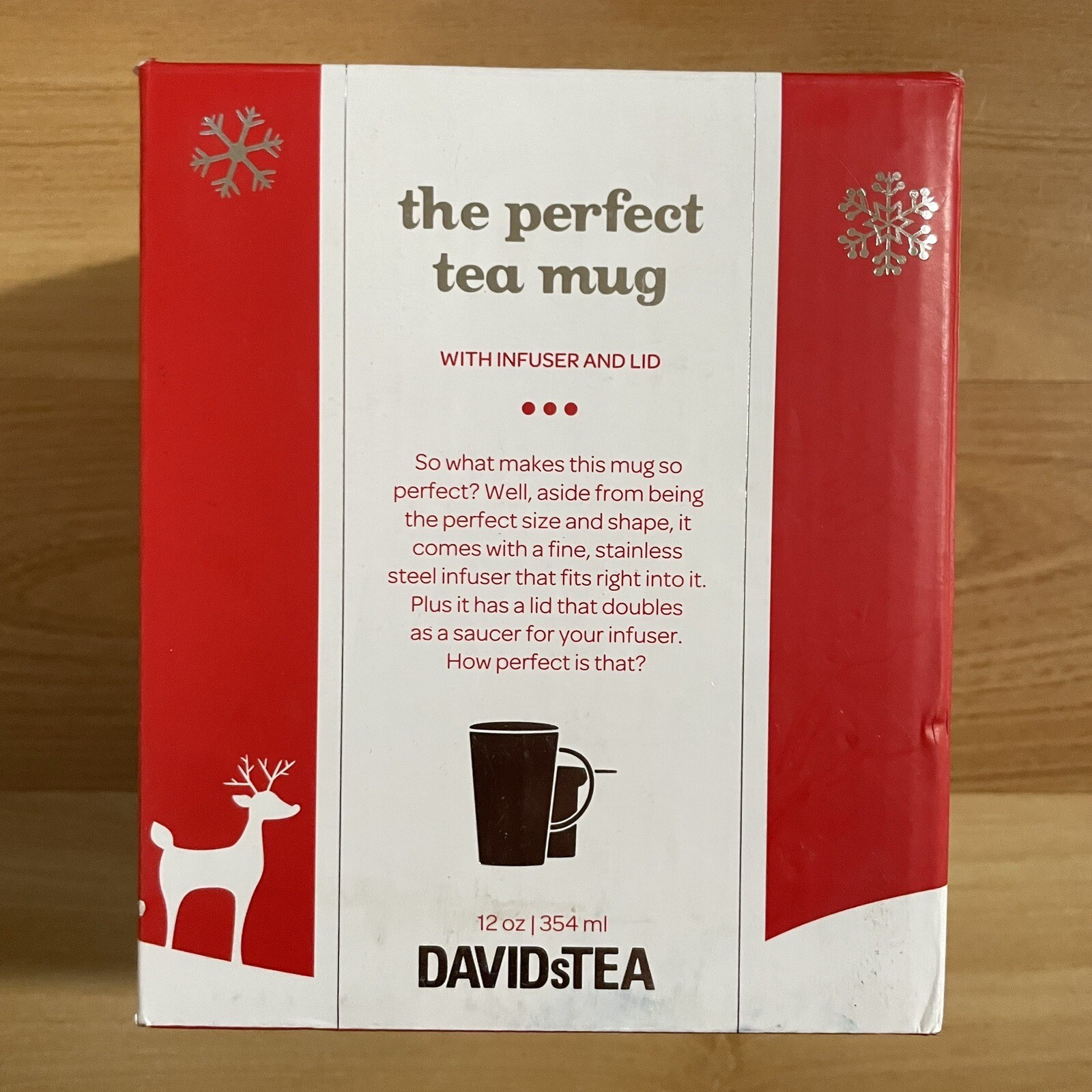 Davids Tea Mug with Infuser and Lid/Saucer RUDOLPH RED DEER Holiday 12 oz NEW