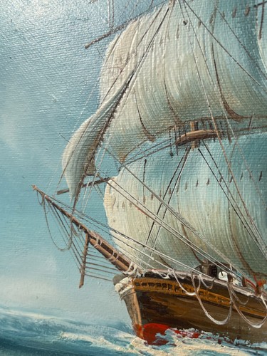 Tableau et son cadre- huile sur toile du voilier , peint mains et signé - Foto 8 di 13