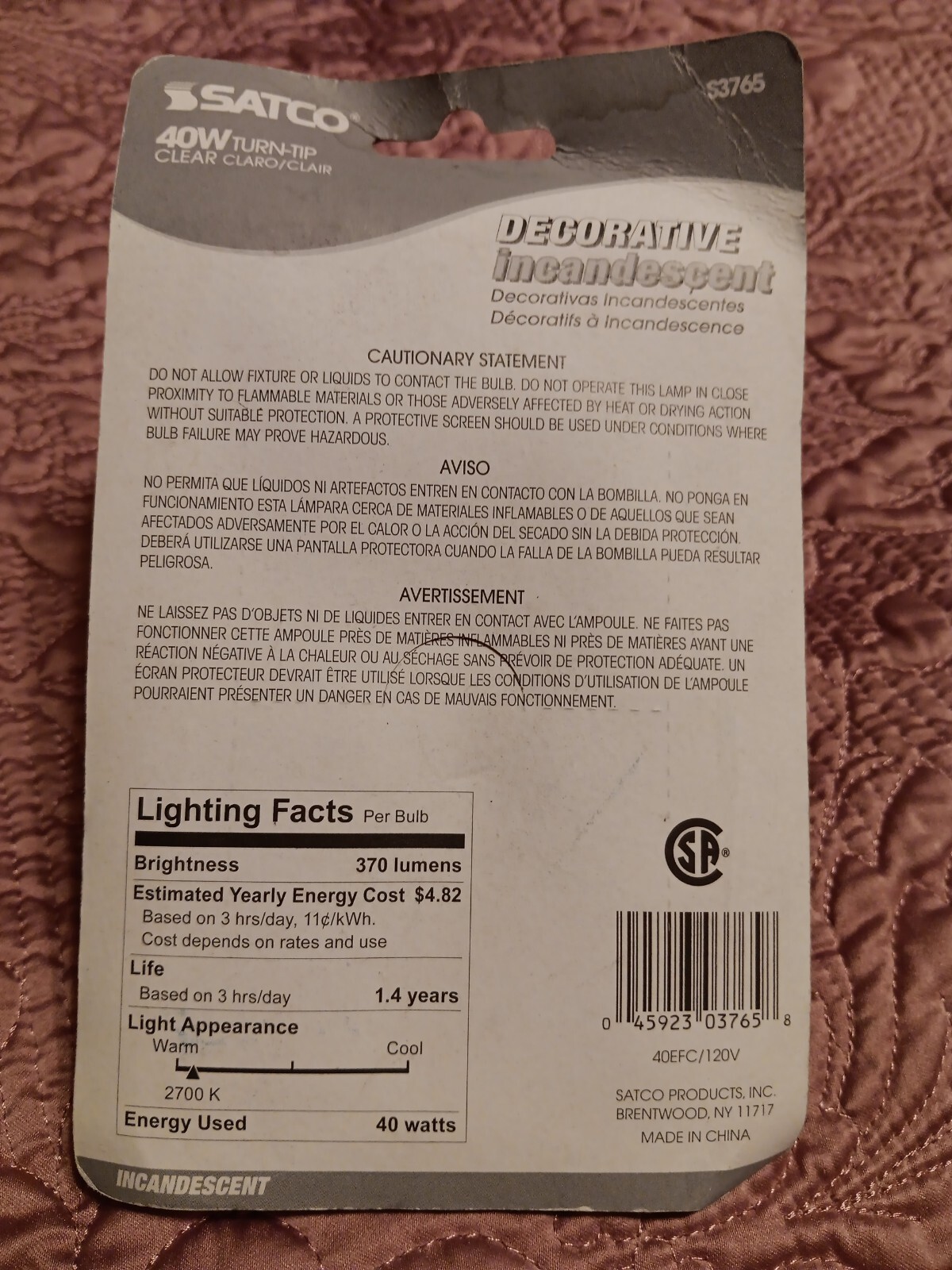 4 Satco 40W Medium Base Bent Tip Clear Decorative Bulbs