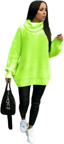 Damen Klobig Strick Baggy übergroß Damen Pullover Kleid High Polo Rolle Ausschnitt Oberteil - Bild 39 von 74