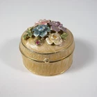 JEWELLERY BOX JEWELRY HOLDER FAITHS WALLETS GOLD METAL AND ENAMELLED FLOWERS