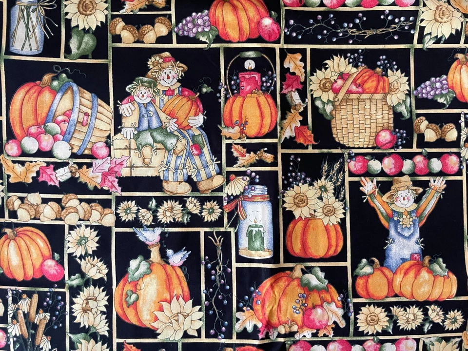 Dianna Marcum Otoño Otoño Calabaza Espantapájaros Tela Negra Marcus Brothers 4.5 Yardas Foto 2 de 4