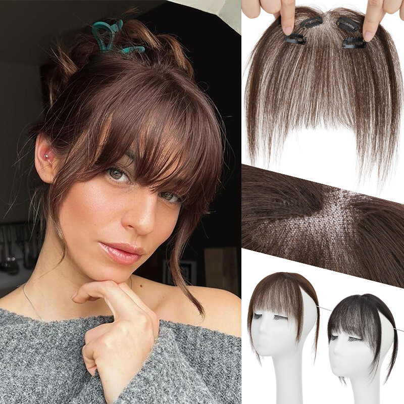 Clip In Bangs, 100% Human Hair Piece Fake Wispy Bangs 3D Air Bangs French  Bangs