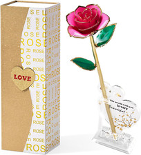 Gold Dipped Real 24K Forever Preserved Rose, 1 Pack Infinity Flower Decor Hand D