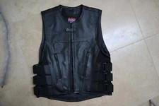 Black Leather HIGHWAY LEATHER Commando Conceal Carry Vest  Large Worn Once