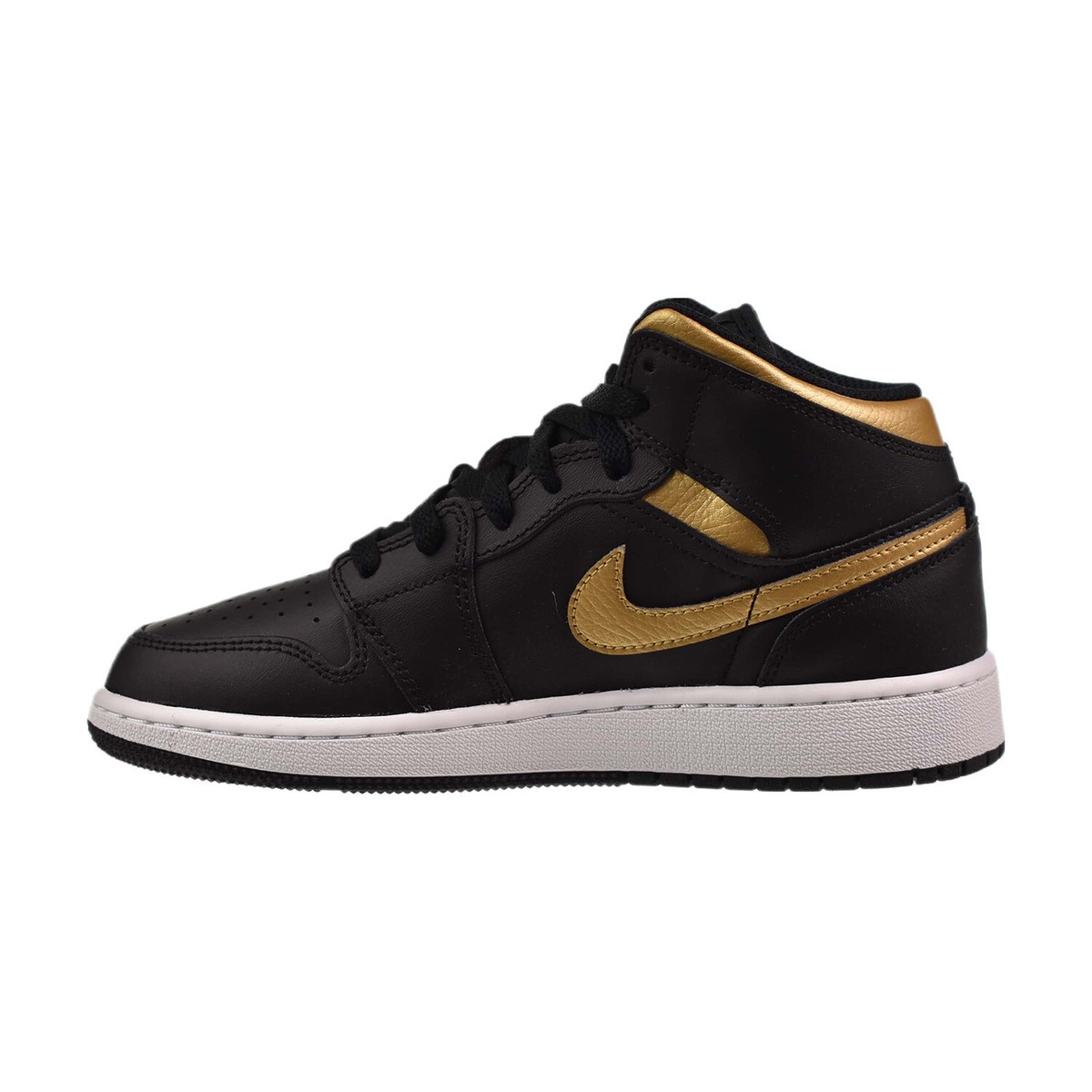 Air Jordan 1 Mid (GS) Big Kids' Shoes Black-Metallic Gold