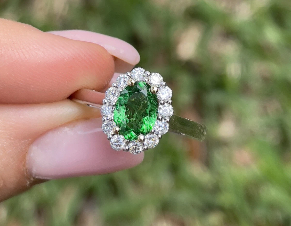 NATURAL Tsavorite Garnet Diamond Halo Ring 1.50 ct Certified 14K White Gold  sz 7 | eBay