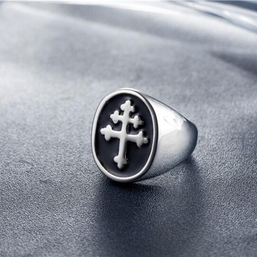 Anillo de acero inoxidable para hombre cruz de Lorena caballeros templarios cruzados joyería - Imagen 11 de 20