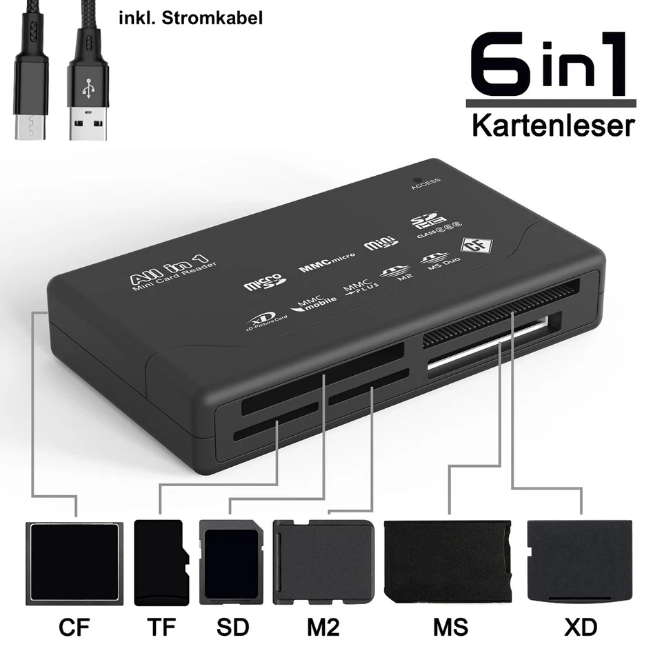 ALL-IN-ONE Kartenleser Speicherkarten USB Kartenlesegerät CF/SD/xD/MS/SDHC NEU - Bild 2 von 4
